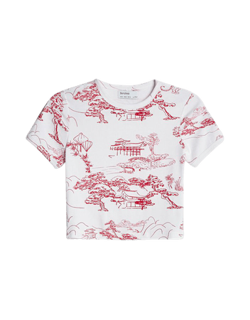 Short sleeve printed T-shirt - Tees and tops - Woman | Bershka