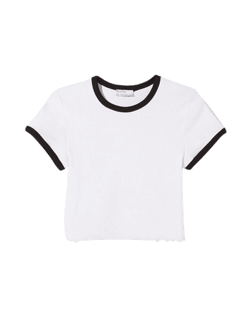 Short sleeve T-shirt with contrasting ribbing - Tees and tops - Woman | Bershka