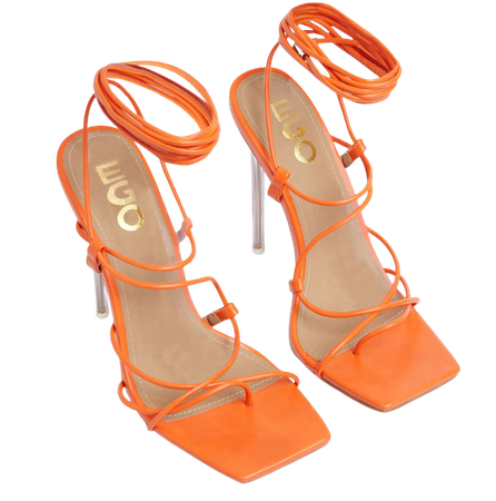 Sunbathe Square Toe Lace Up Clear Perspex Heel In Orange Faux Leather | EGO