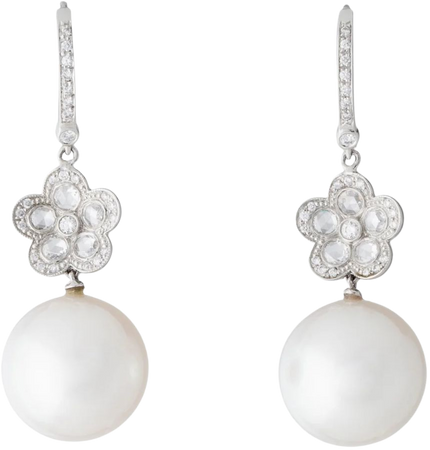 TIFFANY & CO. Platinum Pearl & Diamond Garden Flower Earrings