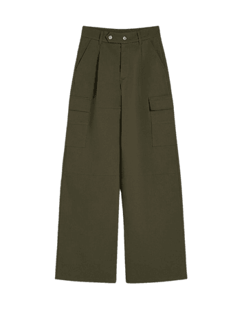 Wide-leg maxi cargo pants - Pants - Woman | Bershka