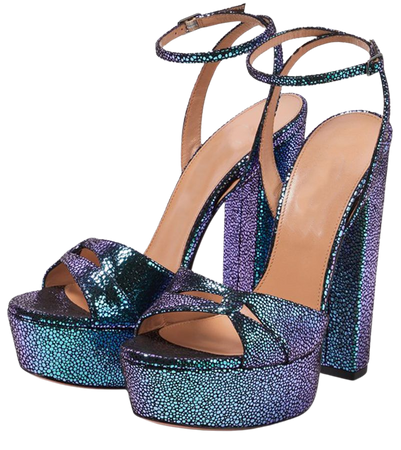 Blue Glitter Opened Toe Ankle Strappy Platform Sandals With Chunky Heels
