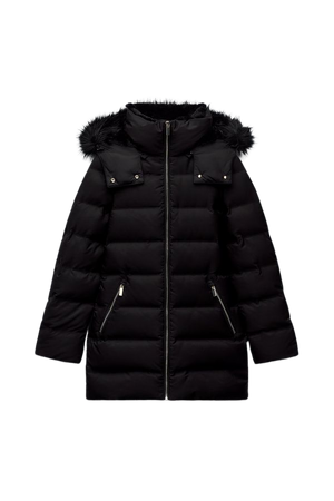LONGLINE HOODED QUILTED FEATHER AND DOWN COAT - Black | ZARA United States