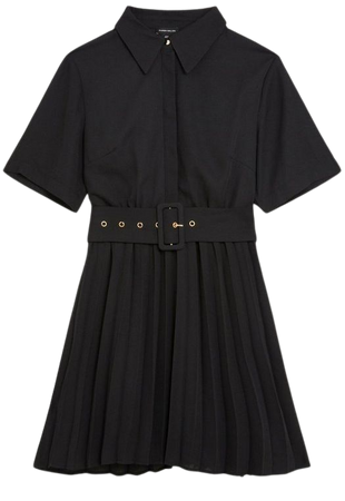 Petite Georgette Pleated Mini Shirt Dress | Karen Millen