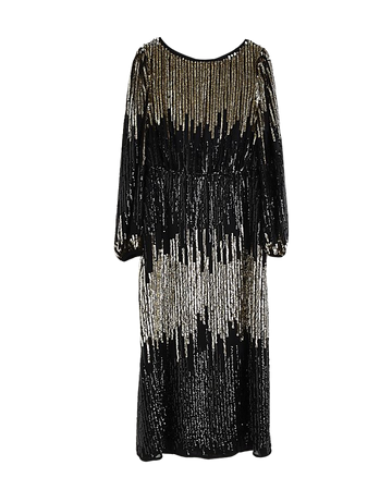 Black sequin long sleeve smock maxi dress | River Island