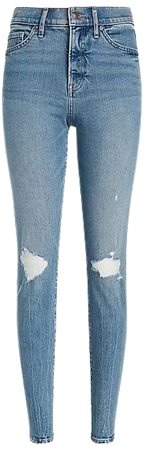 High Waisted Medium Wash Ripped 90s Skinny Jeans | Express