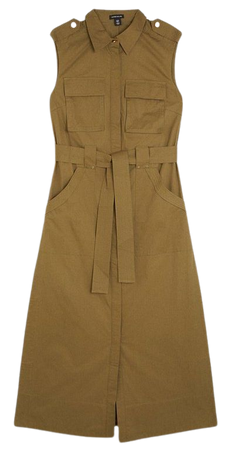 Cotton Sateen Sleeevless Utility Pocket Belted Midi Dress | Karen Millen