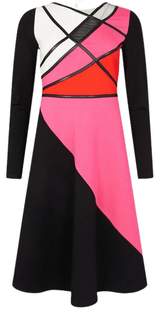Pu Trim Detail Colour Block Midi Jersey Dress | Karen Millen