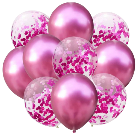 Chrome Hot Pink Confetti Latex Party Balloon Bouquet 10 Pack - Online Party Supplies