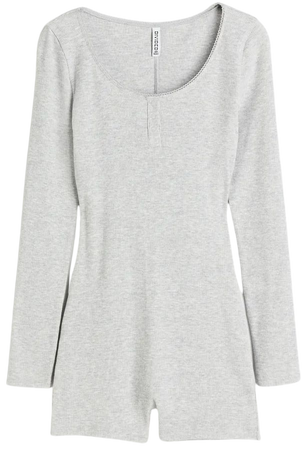 Ribbed Pajama Romper - Light gray melange - Ladies | H&M US