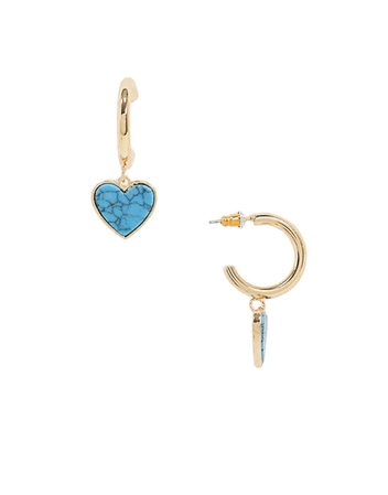 ASOS DESIGN hoop earrings with semi-precious turquoise heart charm in gold tone | ASOS