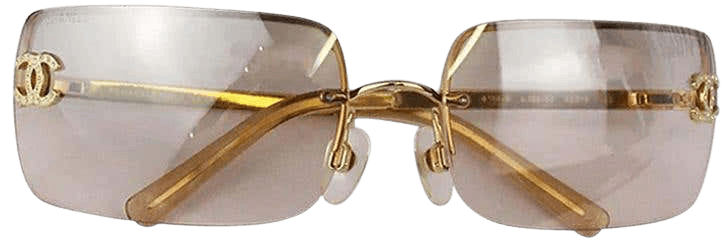 Chanel Light Brown Gold Crystal CC Color Tinted Rimless Kylie Sunglasses