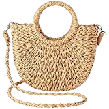 Hand-woven Straw Small Hobo Bag Round Handle Ring Tote Retro Summer Beach Rattan bag (Brown) : Clothing, Shoes & Jewelry