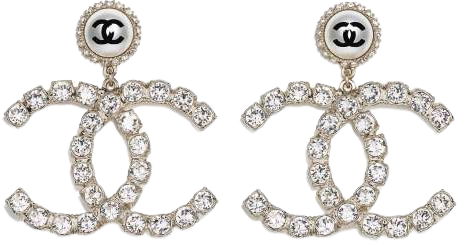 Earrings, metal, imitation pearls & strass, gold, pearly white, black & crystal - CHANEL