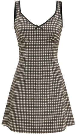 V-neck Check Bowknot Mini Dress - Cider