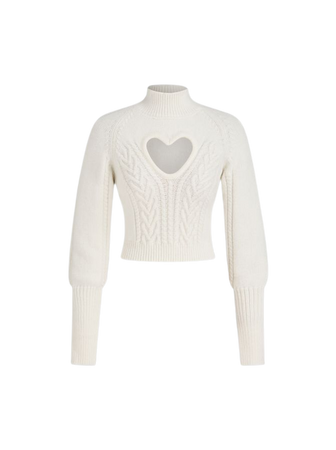 High Neck Heart Detail Knitted Long Sleeve Top - Cider