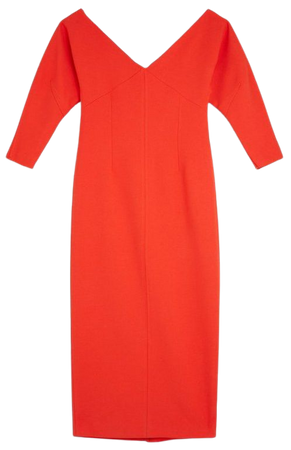 Compact Stretch Off Shoulder Rounded Sleeve Midi Dress | Karen Millen