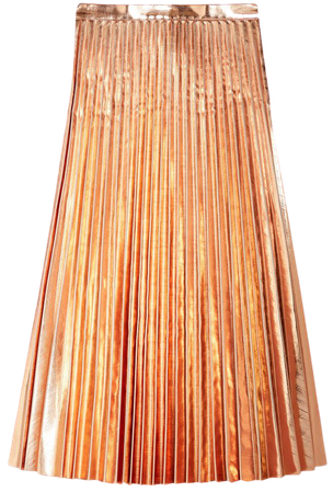 Rose Gold Metallic PU Pleated Midi Skirt