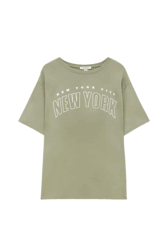 Khaki “New York” slogan T-shirt - pull&bear
