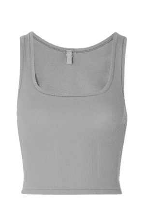Cotton Collection Cropped Ribbed Cotton-blend Jersey Tank - Pacific