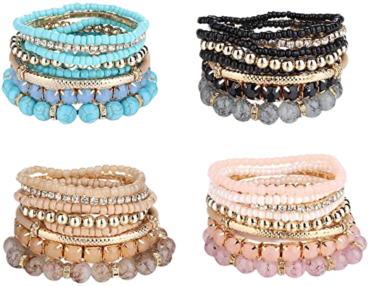 Amazon.com: SAILIMUE 4 Sets Bohemian Stackable Bead Bracelets for Women Multicolor Stretch Beaded Bracelets Layered Bead Adjustable Bracelet Pink Black Turquoise Stretch Bracelets: Clothing, Shoes & Jewelry