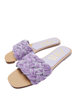 WOVEN RAFFIA braided light grey light purple FLAT SANDALS | ZARA United States
