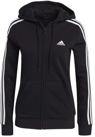 adidas Essentials Fleece 3-Stripes Full-Zip Hoodie - Black | Women's Training | adidas US
