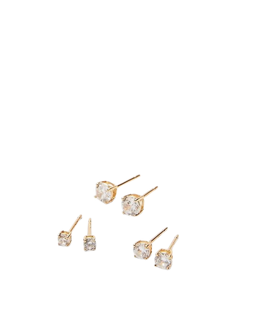 Set Of Three Cubic Zirconia Post Back Stud Earrings