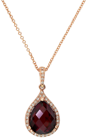 EFFY 14k Rose Gold Garnet and Diamond Pear Pendant Necklace