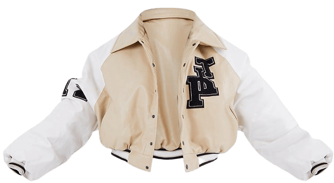 Beige Pu Raglan Sleeve Crop Varsity Bomber Jacket | PrettyLittleThing USA