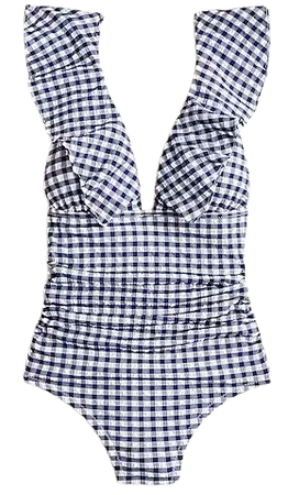 J.Crew: Ruched Ruffle One-piece Swimsuit In Gingham For Women