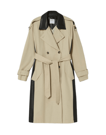 Cotton trench coat with contrasting faux leather - Outerwear - Woman | Bershka