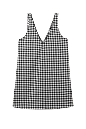 Short v-neck a-line dress - Black & White Check - Monki WW