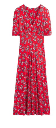 Rebecca Jersey Midi Tea Dress - Flame Scarlet, Botanical Bunch | Boden US