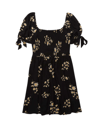 AE Floral Tie-Sleeve Smocked Mini Dress