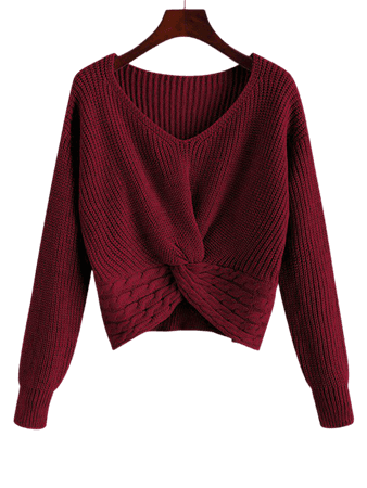 [48% OFF] [HOT] 2020 ZAFUL Twist Front Cable Knit Chunky Sweater In RED WINE | ZAFUL