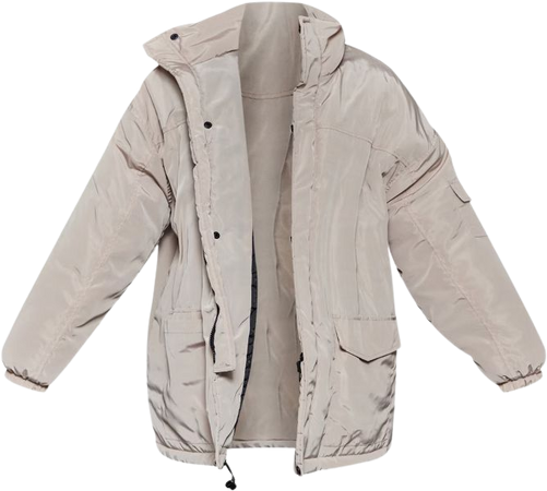 Stone Oversized Pocket Detail Longline Jacket | PrettyLittleThing
