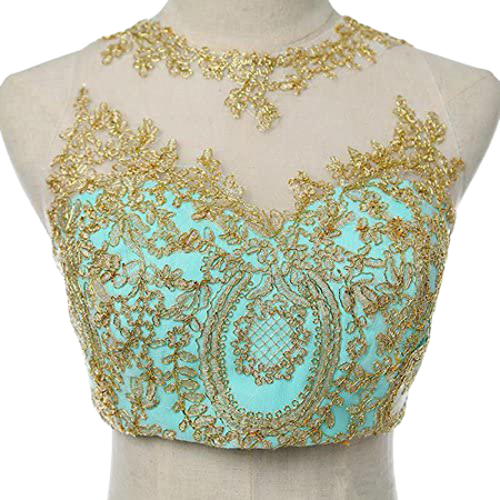 Amazon.com: Kivary 2 Pieces Mermaid Gold Lace Sheer Crew Neck Long Prom Evening Dresses: Clothing