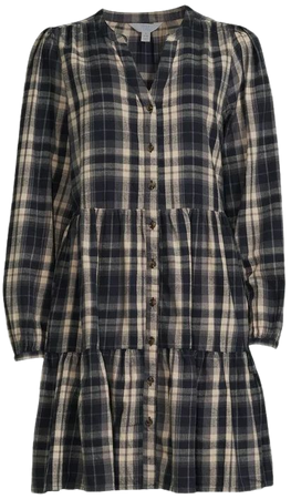 Time and Tru Women's Tiered Plaid Shirtdress with Puff Sleeves, Sizes XS-XXXL - Walmart.com