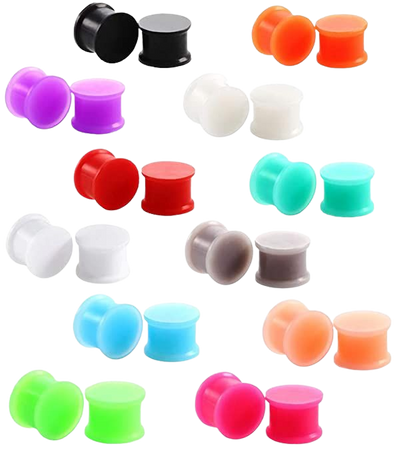 *clipped by @luci-her* Pure Color Solid Hard Silicone Ear Tunnels Gauges Plugs Stretchers Expander Double Flared Flesh Tunnels