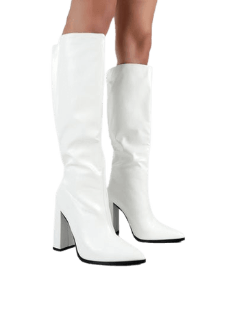 Posie Wide Fit White Pu Knee High Boots | Public Desire