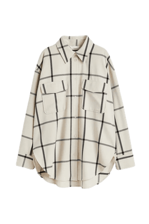 Oversized Twill Overshirt - Light beige/checked - Ladies | H&M US