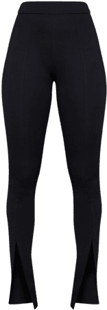 Black Stretch Scuba Skinny Split Hem Pants | PrettyLittleThing USA