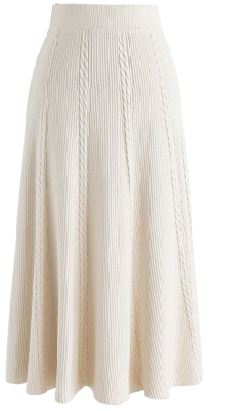 Braid Texture A-Line Knit Midi Skirt in Cream - Skirt - BOTTOMS - Retro, Indie and Unique Fashion
