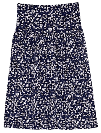 navy blue floral knee-length skirt in printed jersey