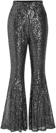 Sequins High Waist Solid Flared Trousers - Cider