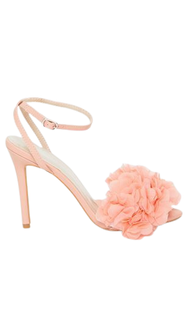 Peach Flower Embellished Strappy Heeled Sandel | PrettyLittleThing