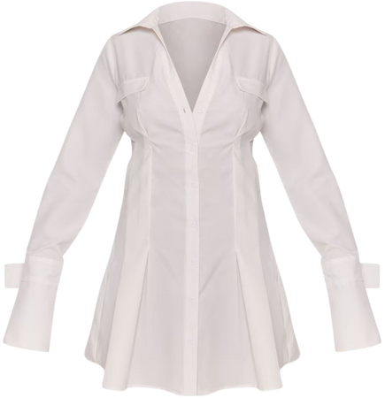 White Cotton Poplin Flare Sleeve Shirt Dress | PrettyLittleThing