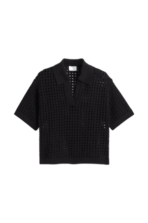 Pointelle-knit Polo Shirt - Black - Ladies | H&M US