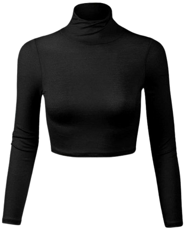Women's Black Long Sleeve Crop Top Turtleneck